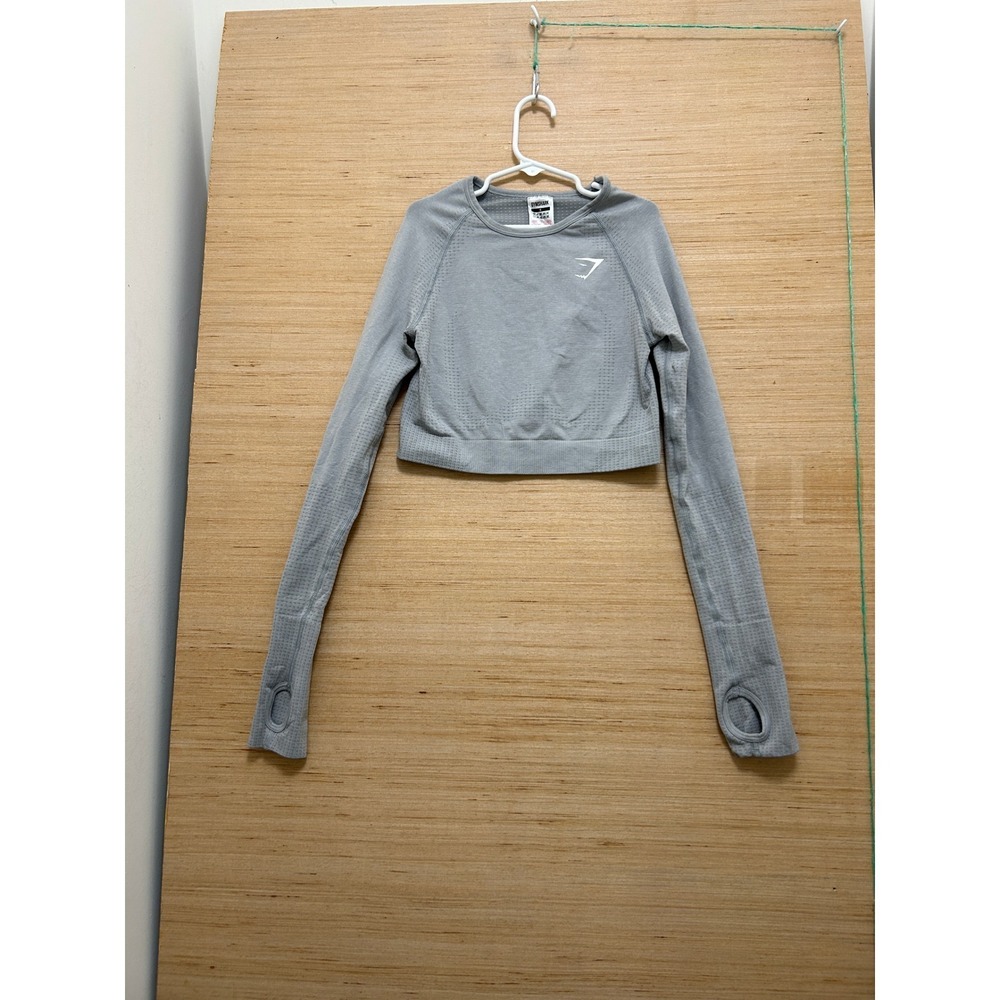 Gymshark Vital Seamless 2.0 Long Sleeve Crop Top Gray Small Thumbholes